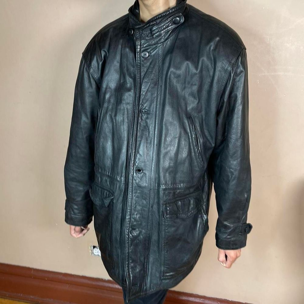 Oversized vintage leather trench jacket 80s retro goth grunge